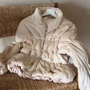 Beige Quilted Bomber Jacket